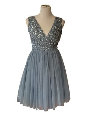 Occasion Silver Sequin V-Neck Tulle Party Dress